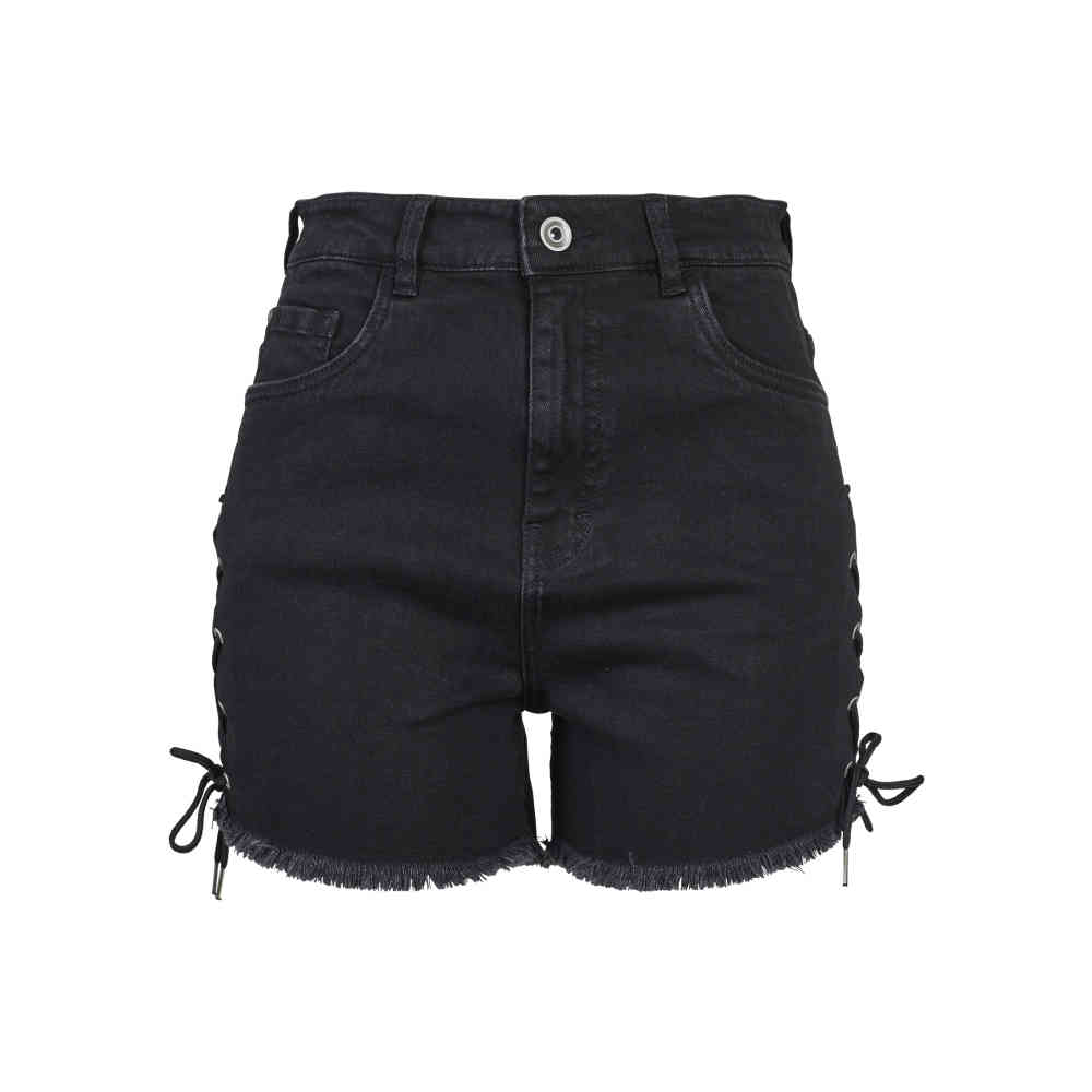 Urban Classics - High Waist Denim Lace Up Kurze Hose - Schwarz